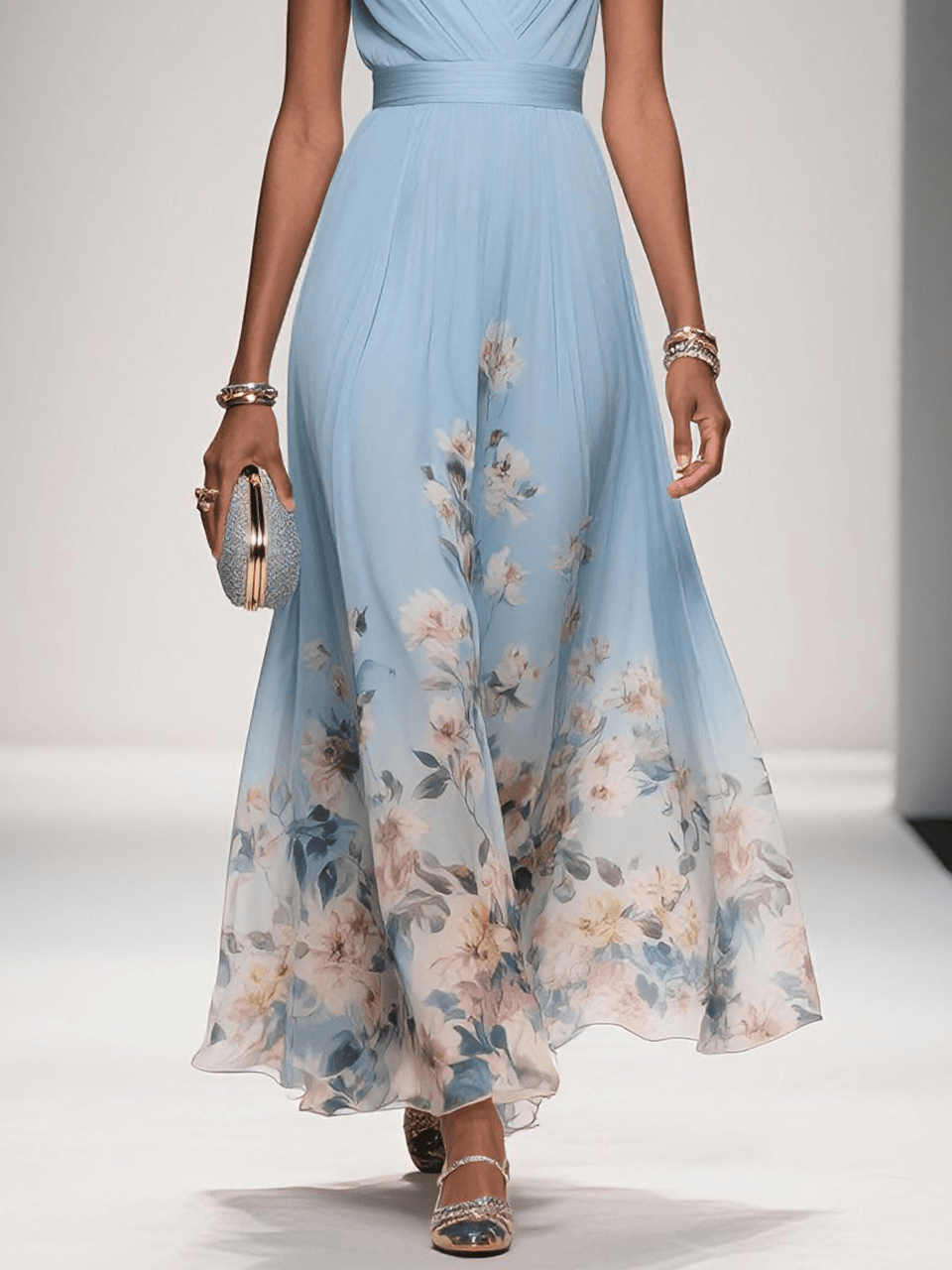 Floral Print Midi Dress Women Summer Wedding