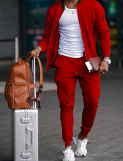 Relaxed Fit Zip Jacket and Trouser Set for Men