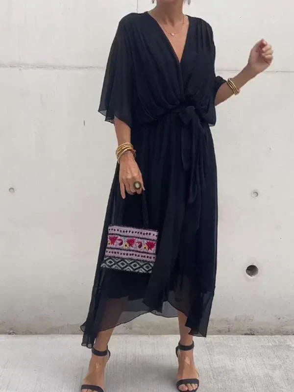 Women's Silk V-Neck Flowing Dress
