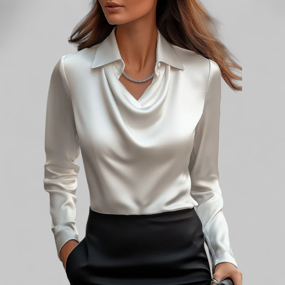 Long Sleeve Draped Satin Blouse