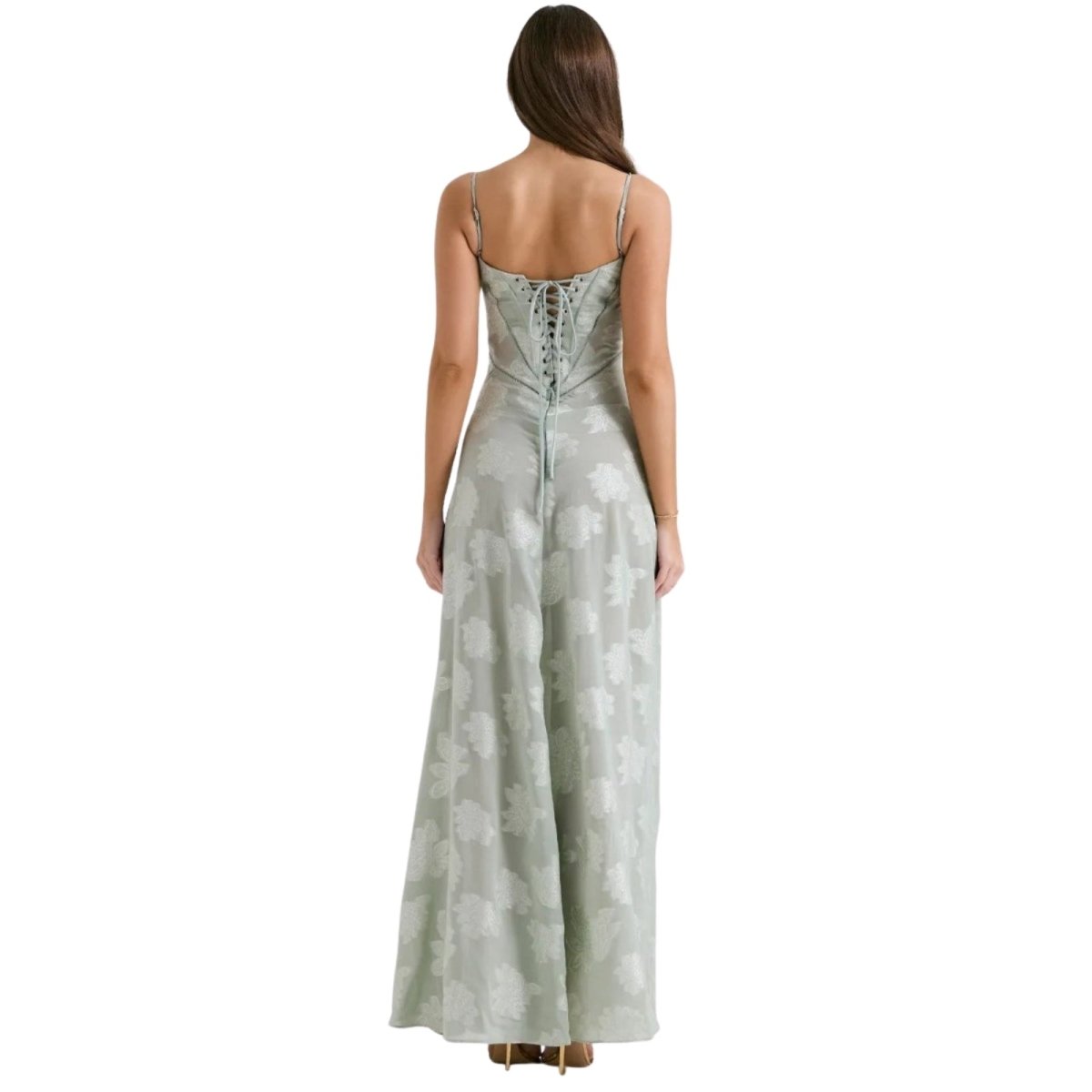 Floral Jacquard Maxi Gown with Corset Back