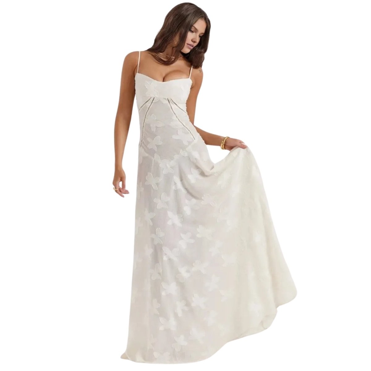 Floral Jacquard Maxi Gown with Corset Back