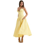 Strapless Boned Corset Midi Dress Voluminous Skirt