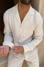 Cuban Collar Linen Shirt and Trouser Set