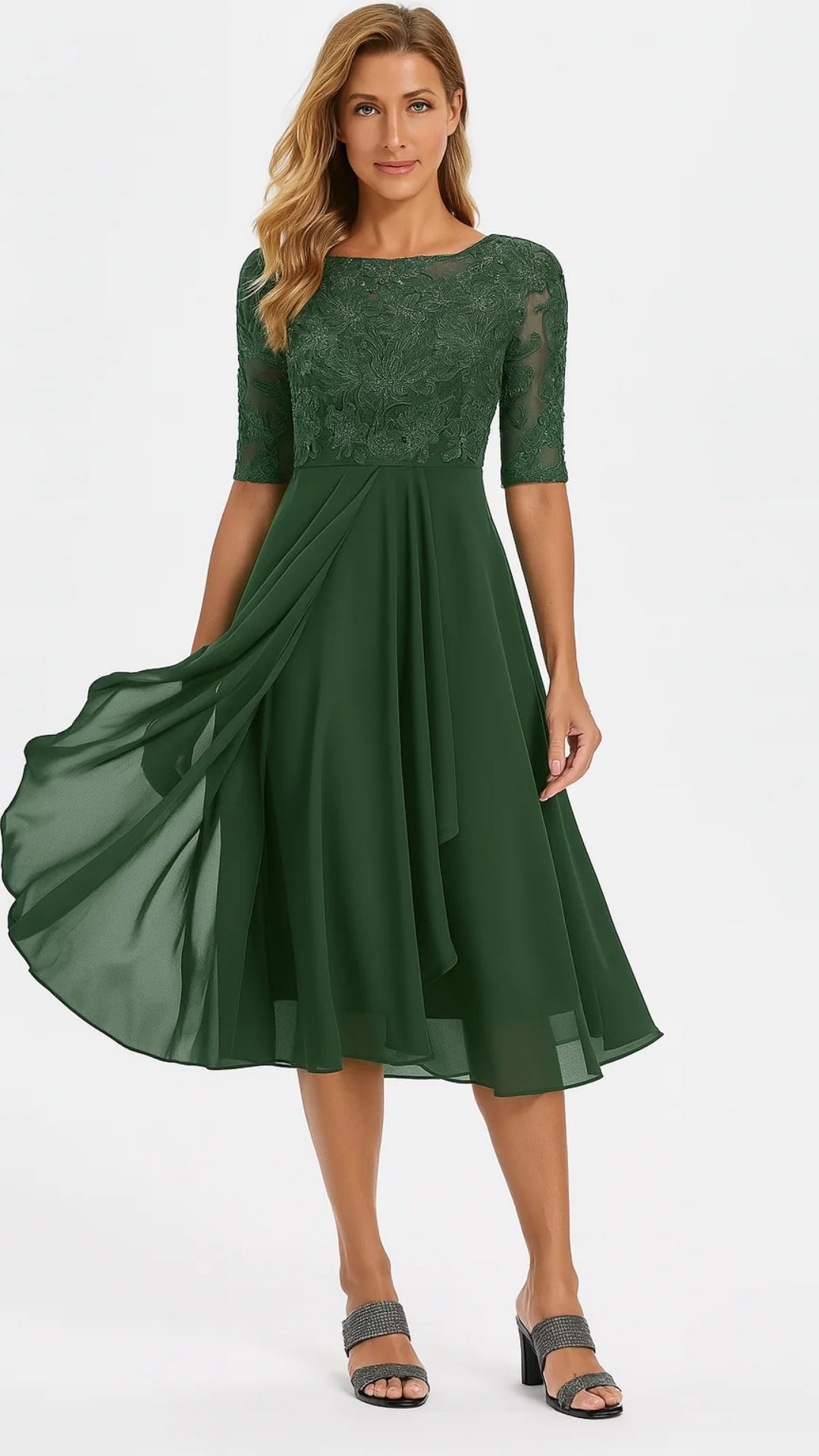 Embroidered Lace Midi Dress