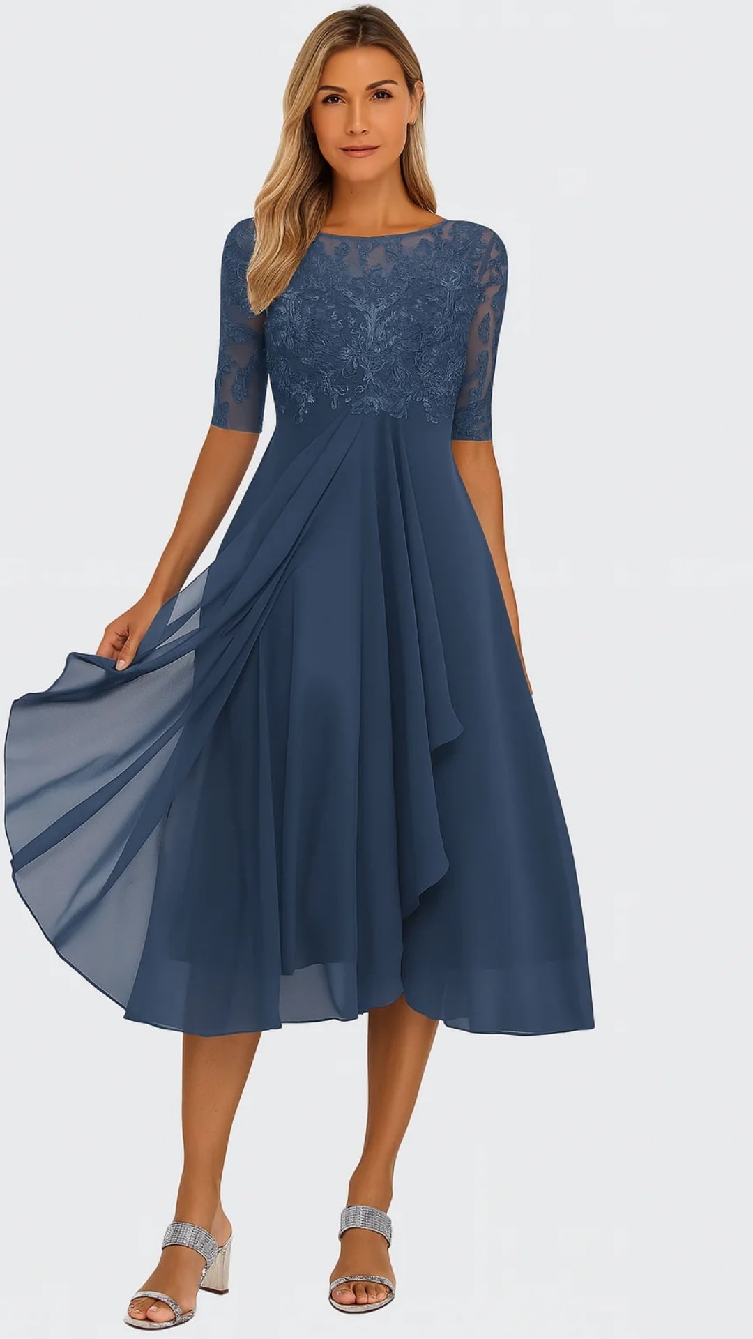 Embroidered Lace Midi Dress