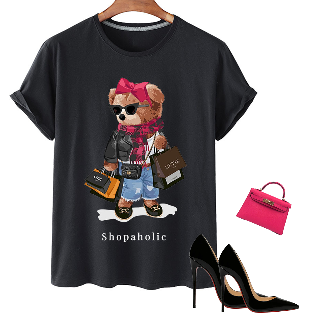 Shopaholic Bear Short Sleeve Graphic Tee Organic Cotton