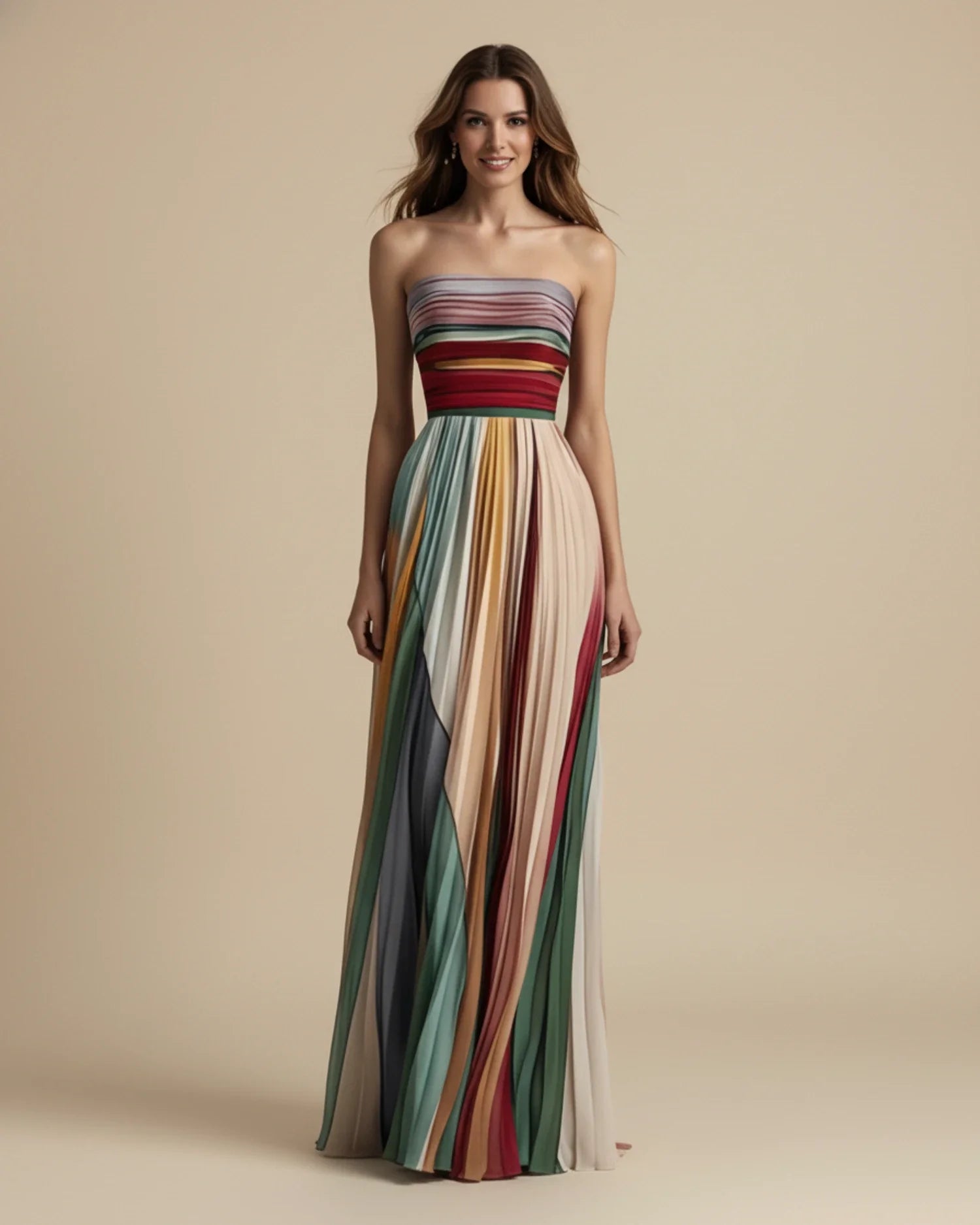 Strapless Maxi Dress Multicolor Stripe